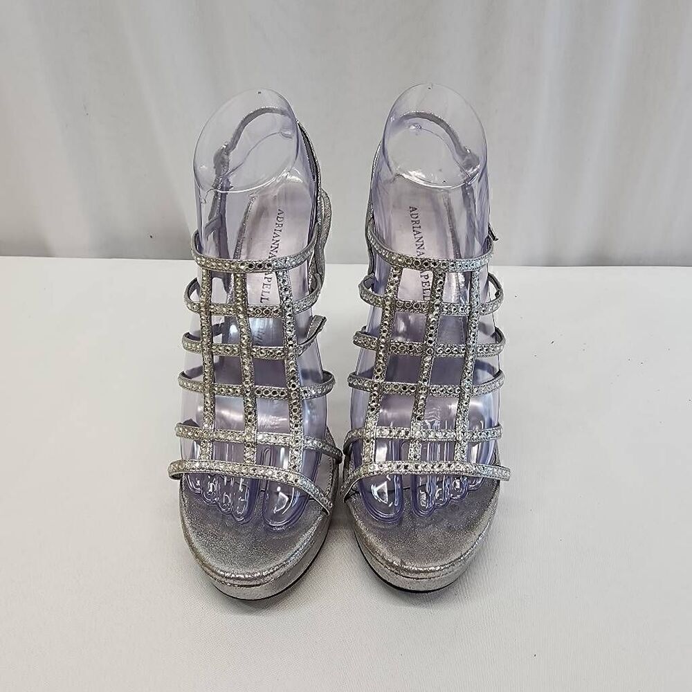 Adrianna Papell Boutique Size 8 Marla Silver Metallic Rhinestone High Heel Sanda - Picture 10 of 10